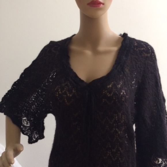 Free People Black Crocheted Top Large - Picture 2 of 5
